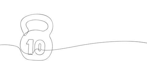 Simple continuous line illustration of a 10 kg kettlebell, symbolizing strength training, fitness, and gym workouts.