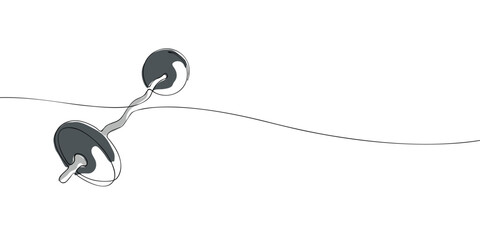 A continuous line drawing of a barbell with weights, designed in a minimalist style, symbolizing strength training, fitness, and gym workouts.