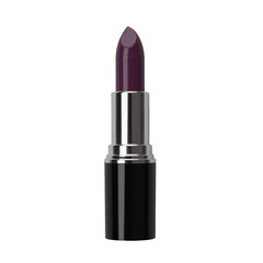 Purple lipstick in silver and black casing for bold makeup application and cosmetic use