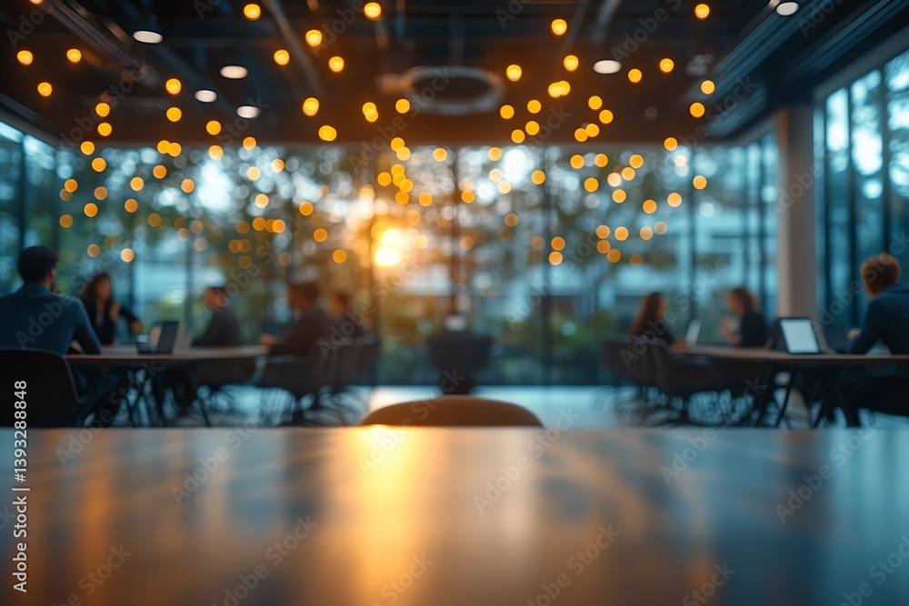 Aufkleber blurred office space with people working soft bokeh lights and modern interior design for business a