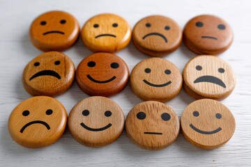 Fototapeta premium The idea of choosing a happy smile face paper cut by hand, signifies good feedback and positive reviews, while also highlighting the importance of mental health assessments for child wellness on