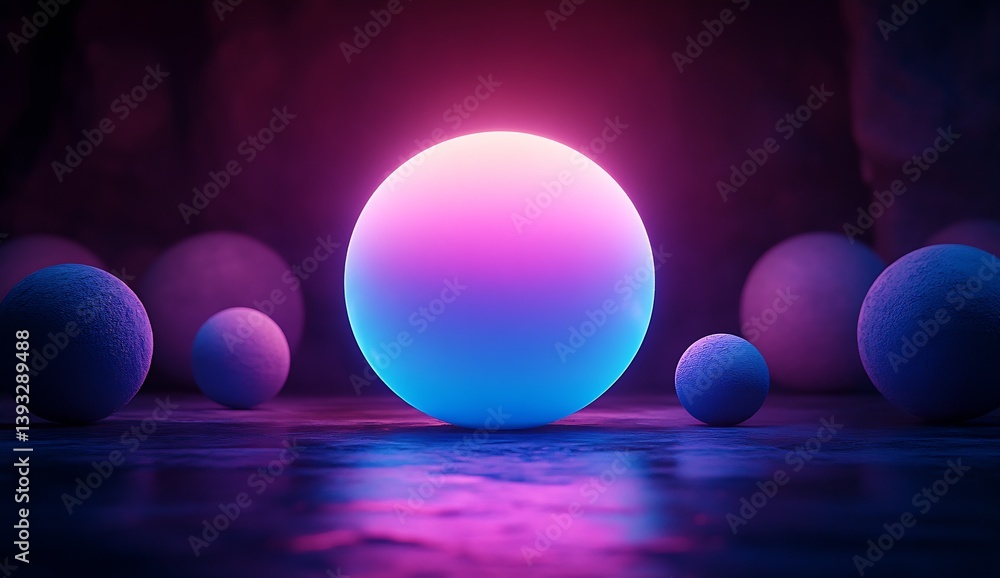 Poster stunning glowing spheres arranged artistically in a colorful vibrant light ambiance for visual impac
