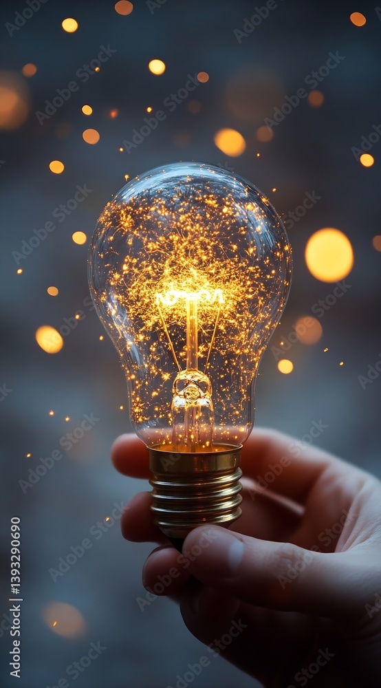 Poster glowing light bulb with sparkles concept for ideas innovation and inspiration in science and technol