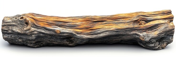 Fototapeta premium Weathered Wood Log Isolated on White Background Detail of Old Tree Trunk Showing Texture Grain Rings and Natural Decay : Generative AI