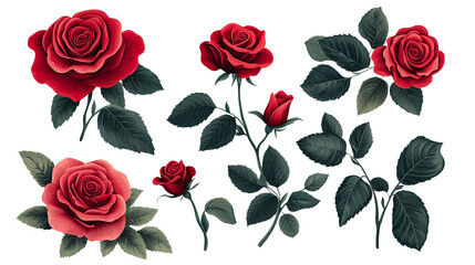 Red roses on black background, design element, vector illustration, cut out transparent