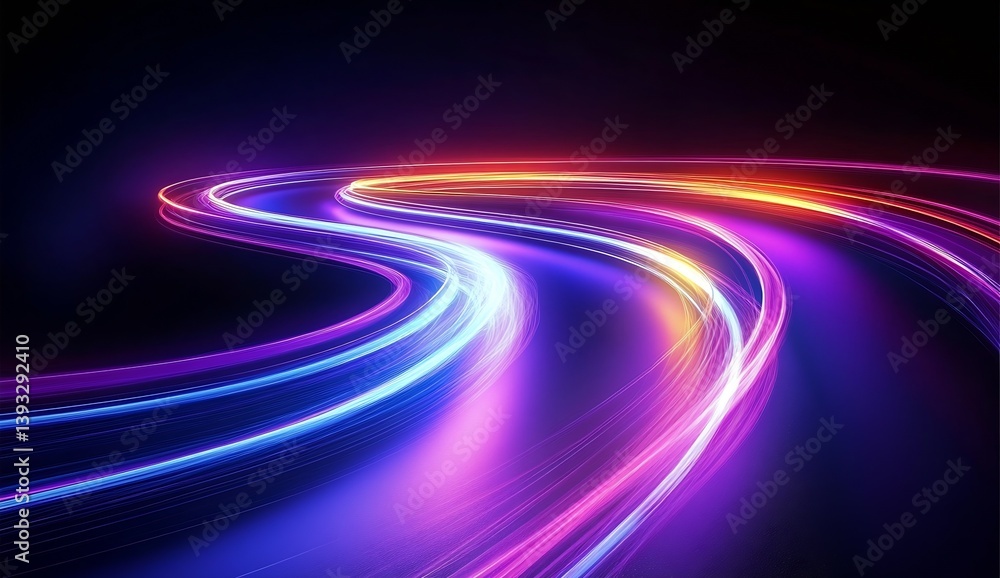 Poster Vibrant swirling lights creating a dynamic motion effect in a dark background : Generative AI