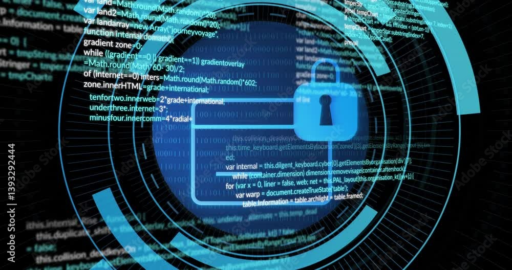 Aufkleber animation of lock and folder icons over binary code background for digital security
