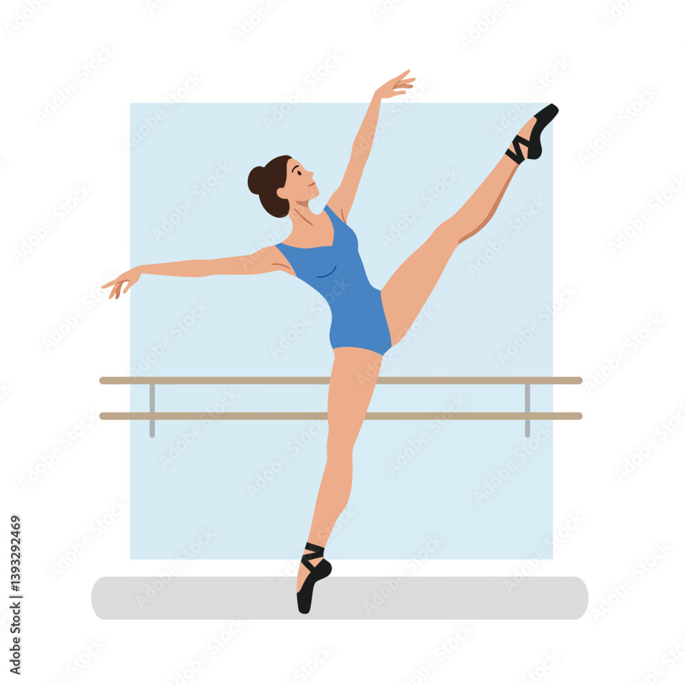 Poster dynamic ballerina performing a graceful pose in minimal vector art