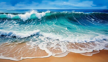 Fototapeta premium Watercolor painting of ocean waves background, wallpaper
