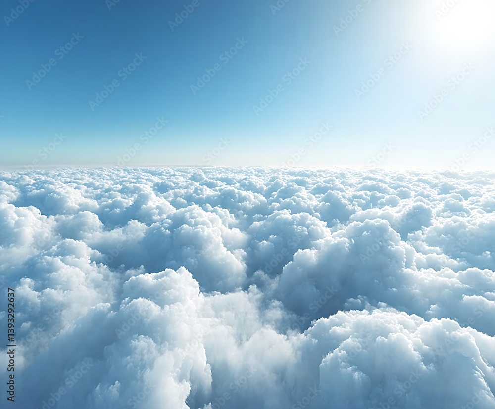 Poster aerial view of cumulus clouds under a clear blue sky tranquil cloudscape serene atmosphere : generat