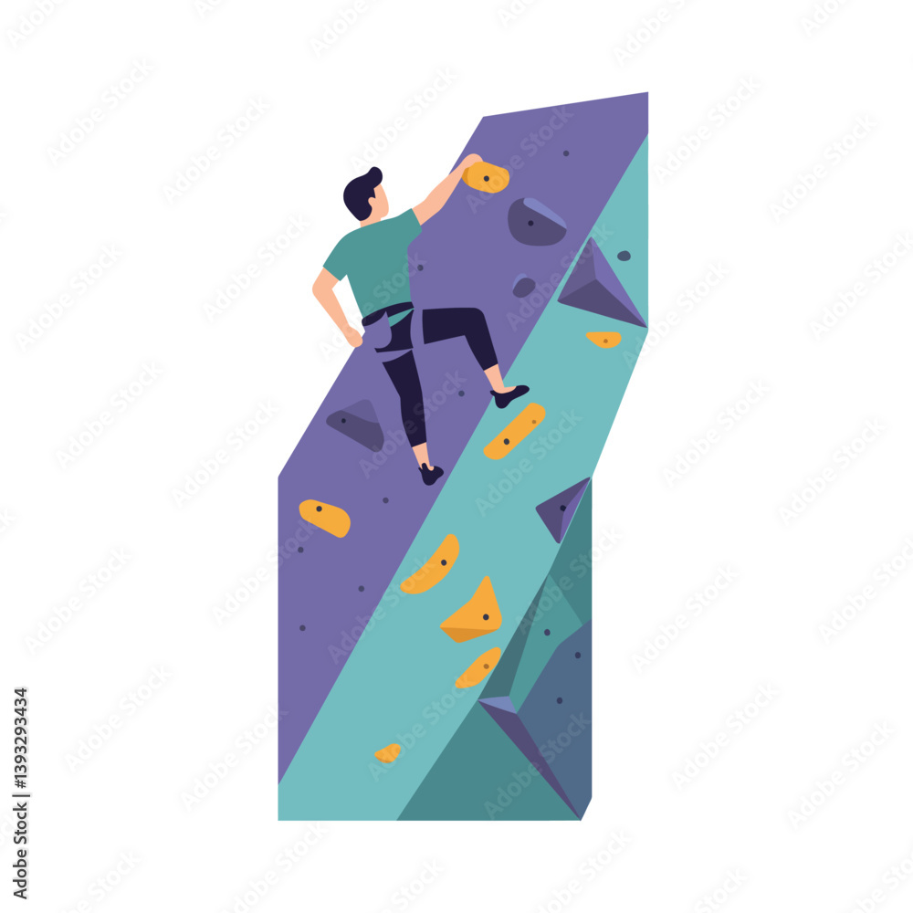 Poster climber scaling rock face in minimal flat design vector art