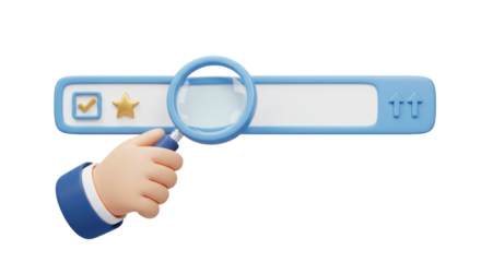 Isolated Hand and magnifying glass for search engine