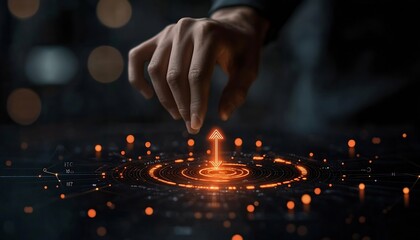 Futuristic Technology Interface with Hand Touching Arrow Up. Innovation Business Growth and Digital Transformation Concept : Generative AI