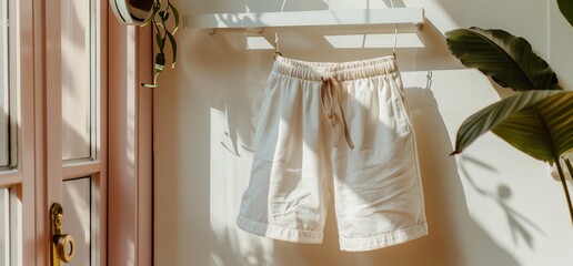Light Beige Shorts Hanging on a Rack