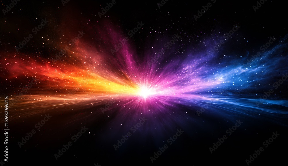 Poster dramatic cosmic scene with vibrant colors radiating outward creating a visual spectacle of energy : 