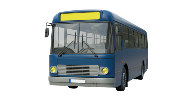 Isolated Classic Blue City Bus Front View