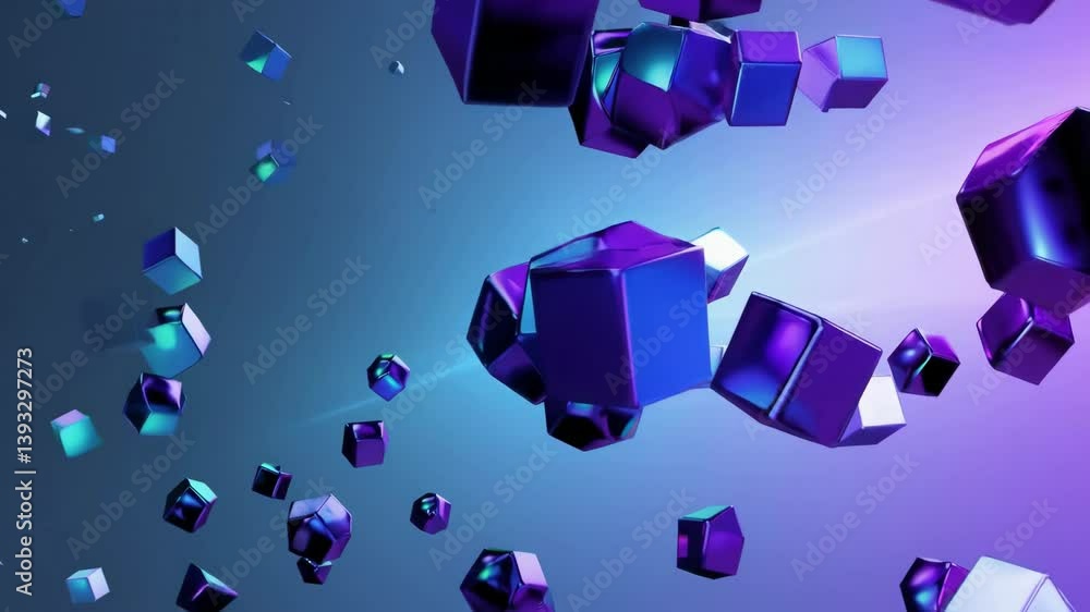 Poster colorful geometric shapes floating in dynamic soothing gradient background