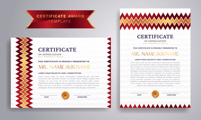 Modern Certificate of Appreciation Template in Red and Gold with Gold Badge Elegant & Editable Design
