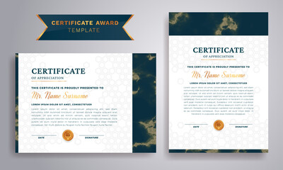 Editable Luxury Certificate with Gold and Marble Texture Effect, Premium Vector Badge, Elegant Award Template Design