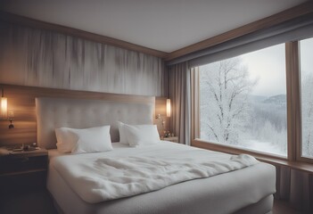im hotelzimmer winter landscape hotel bedroom textile pillow design room comfort beautiful bedding cosy wool interior fabric living luxurious decoration background house still blanket indoor table