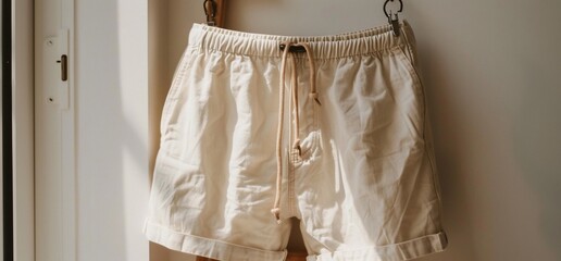 Cream-colored drawstring shorts