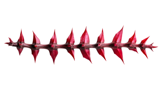Red thorn stem with spines, dangerous looking plant, cut out transparent