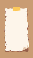 Whimsical paper with tape on brown background, artistic expression