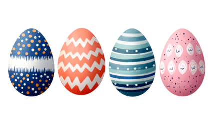 Ornate Easter Eggs with Unique Patterns on Black Background, cut out transparent
