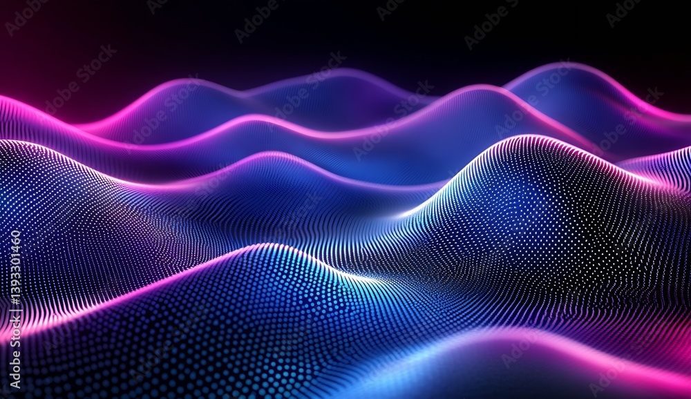 Leinwandbilder Striking visual of layered waves in neon hues of pink and blue showcasing dynamic movement and depth : Generative AI