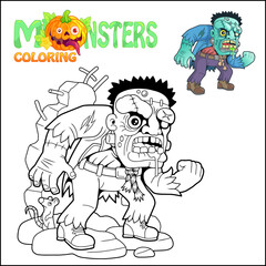 cartoon evil monster, coloring book, outline illustration
