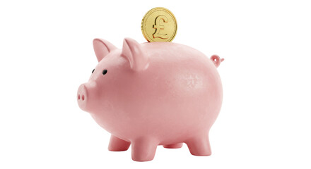 Isolated Pink Piggy Bank with Pound Coin