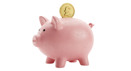 Isolated Pink Piggy Bank with Pound Coin