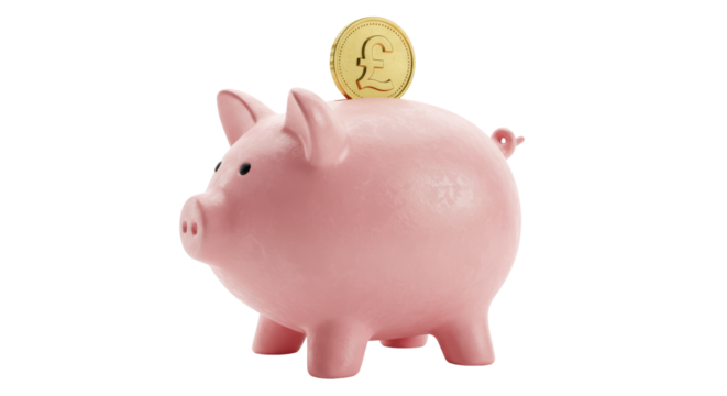 Isolated Pink Piggy Bank with Pound Coin