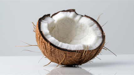 Fresh Coconut: Brown outer shell removed, revealing the white, creamy inside. Placed on a...