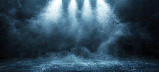 Dramatic Stage Lighting with Smoke Effects Spotlight on Empty Dark Concrete Floor : Generative AI
