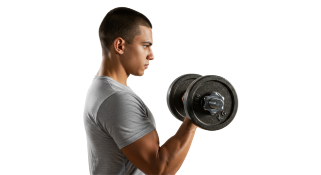 Isolated Man Lifting Dumbbell Exercising