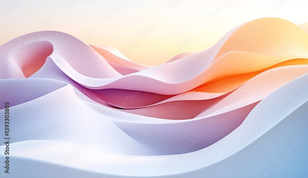 Poster soft pastel waves of white and light orange creating a dreamy abstract landscape : generative ai
