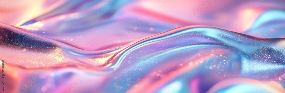 Leinwandbilder Abstract Iridescent Fabric Texture with Shimmering Pastel Colors Holographic Silk Background with Soft Folds and Play of Light : Generative AI
