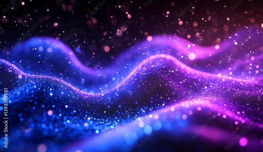 Leinwandbilder sparkling abstract waves with shimmering lights and cosmic color play : generative ai