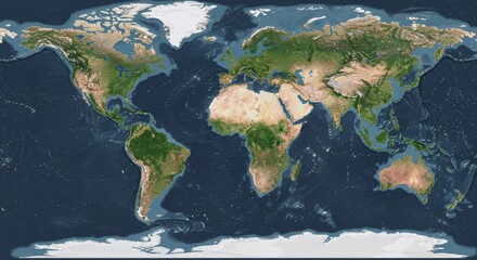 Global Earth Map - High-resolution satellite of planet Earth, showcasing continents, oceans, and landmasses. Ideal for educational or geographical purposes © LittleDuck