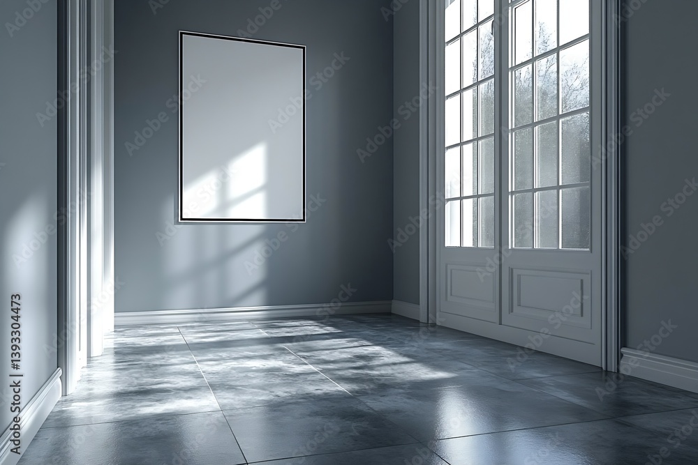 Poster elegant room with empty frame mockup on wall modern interior design minimalist home decor bright sun
