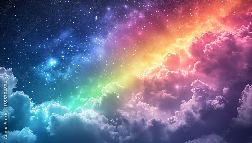 Poster vibrant cosmic clouds illuminated by a rainbow spectrum of colors in a starry night sky : generative