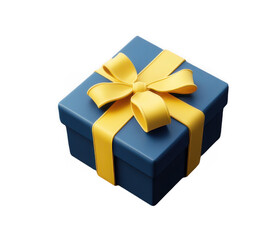 Obraz premium 3D cartoon gift box with blue color and yellow ribbon