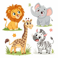 Naklejka premium Set of simple cute animals cartoon character