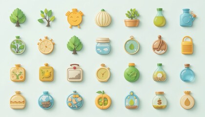 Creative nature icons display digital art background illustration collection minimalist environment aesthetic viewpoint eco-friendly concept