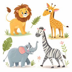 Set of simple cute animals cartoon character