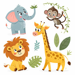 Naklejka premium Set of simple cute animals cartoon character