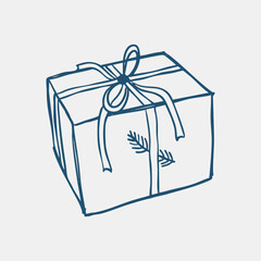 gift box christmas or birthday doodle isolated on white background. Vector illustration