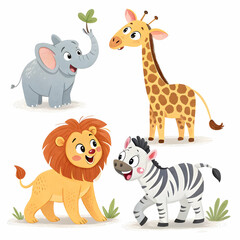 Naklejka premium Set of simple cute animals cartoon character