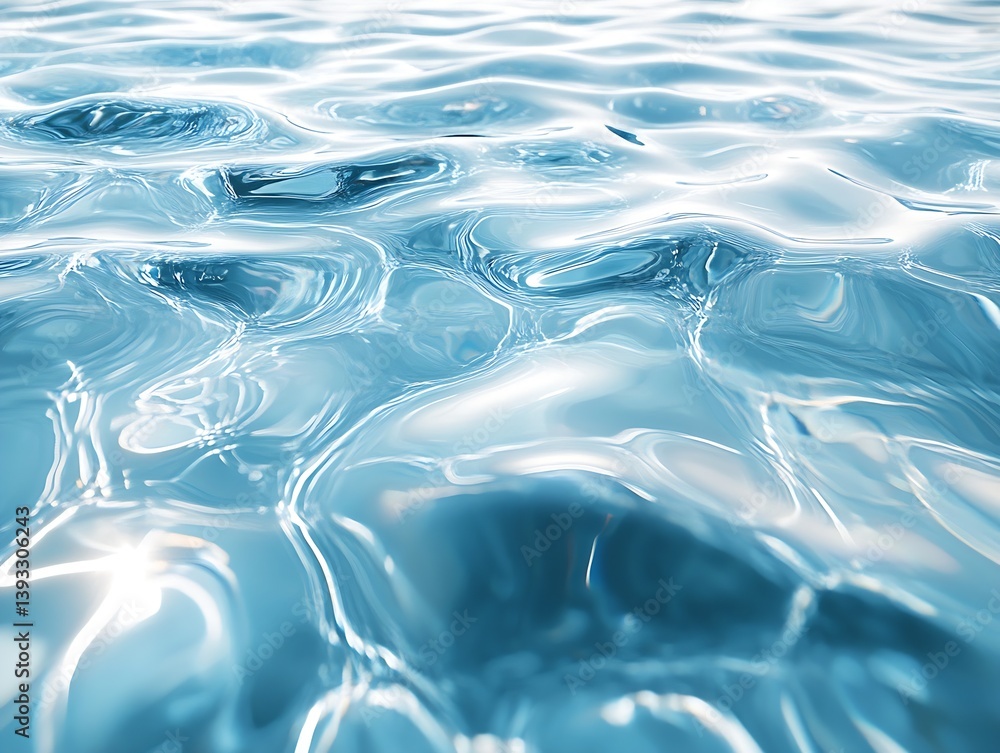 Poster Abstract Closeup of Crystal Clear Water Surface with Gentle Ripples Reflecting Light for Backgrounds or Textures : Generative AI